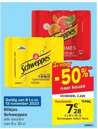 Carrefour Schweppes blikjes 2 x (6 x 33cl) aanbieding