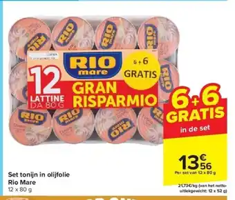 Carrefour Rio Mare Set tonijn in olijfolie 12 x 80g aanbieding