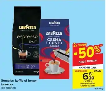 Carrefour LavAzza Gemalen ko e of bonen 2 x 250g aanbieding