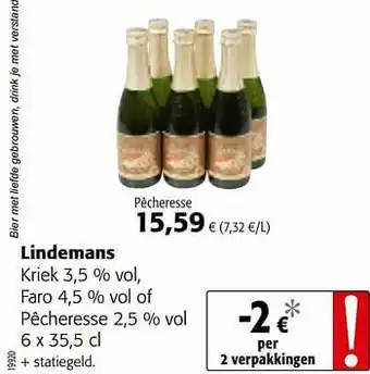 Colruyt Lindemans kriek faro of pêcheresse aanbieding