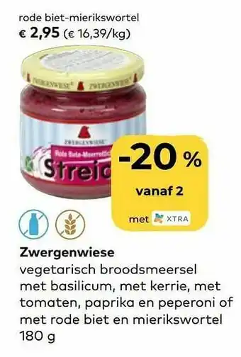 Zwergenwiese vegetarisch broodsmeersel met basilicum