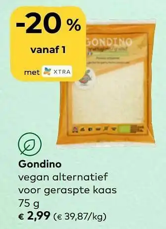 Bio Planet Gondino vegan alternatief voor geraspte kaas aanbieding