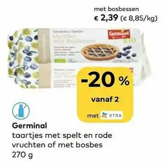 Germinal taartjes met spelt en rode vruchten of met bosbes