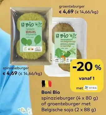 Bio Planet Boni bio spinazieburger of groenteburger met belgische soja aanbieding