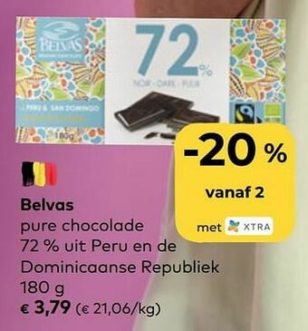 Bio Planet Belvas pure chocolade 72 % uit peru en de dominicaanse republiek aanbieding