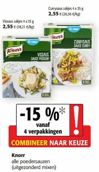 Colruyt Knorr alle poedersauzen aanbieding