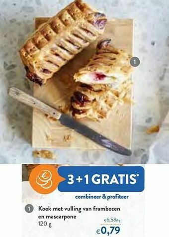 Koek met vulling van frambozen en mascarpone