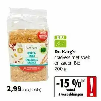 Colruyt Dr. karg`s crackers met spelt en zaden bio aanbieding