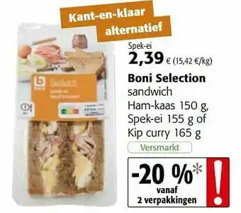 Boni selection sandwich ham-kaas spek-ei of kip curry