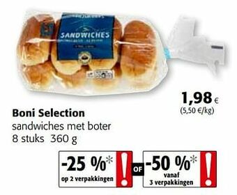 Colruyt Boni selection sandwiches met boter aanbieding