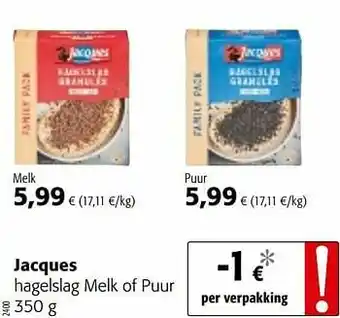Colruyt Jacques hagelslag melk of puur aanbieding