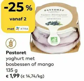 Bio Planet Pastoret yoghurt met bosbessen of mango aanbieding