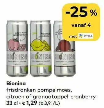 Bionina frisdranken pompelmoes, citroen of granaatappel-cranberry