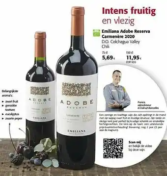 Colruyt Emiliana adobe reserva carmenère 2020 d.o. colchagua valley aanbieding