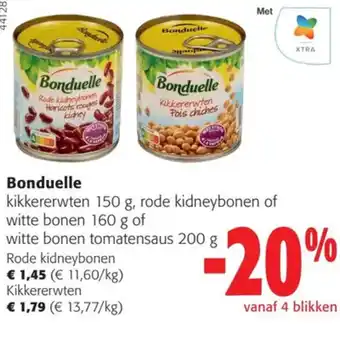 Colruyt Bonduelle kikkererwten 150 g, rode kidneybonen of witte bonen 160 g of witte bonen tomatensaus 200 g aanbieding