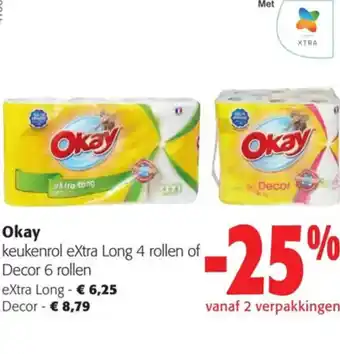 Colruyt Okay keukenrol eXtra Long 4 rollen of Decor 6 rollen aanbieding