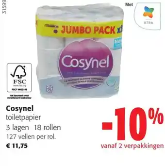 Colruyt Cosynel toiletpapier 3 lagen 18 rollen 127 vellen per rol. aanbieding