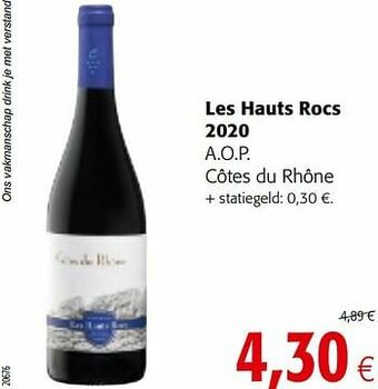 Colruyt Les hauts rocs 2020 a.o.p. côtes du rhône aanbieding