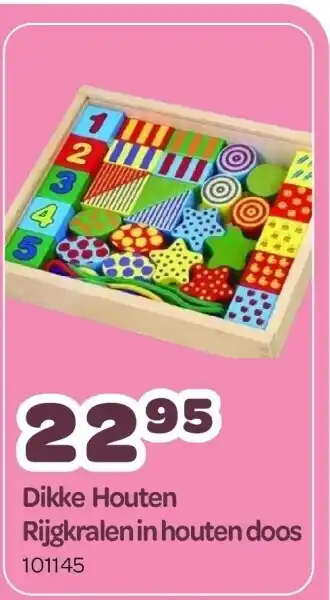 Happyland Dikke houten rijgkralen in houten doos aanbieding