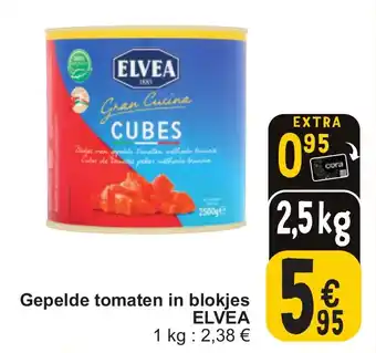 Cora Gepelde tomaten in blokjes ELVEA aanbieding