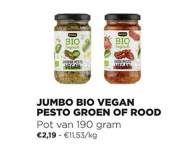 Jumbo Jumbo Bio Vegan Pesto Groen Of Rood aanbieding