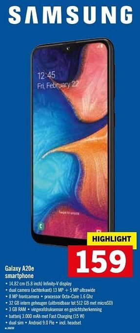 Samsung galaxy a20e smartphone