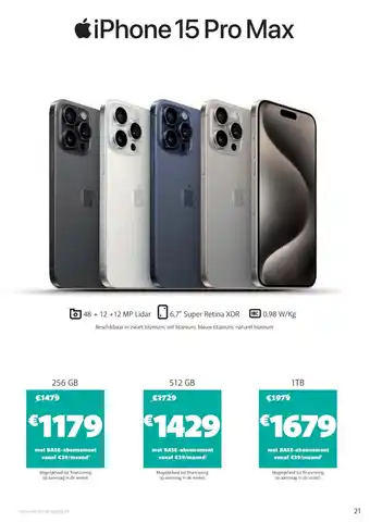 Base iPhone 15 Pro Max 256 GB aanbieding