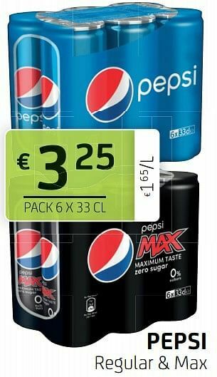 BelBev Pepsi regular + max aanbieding