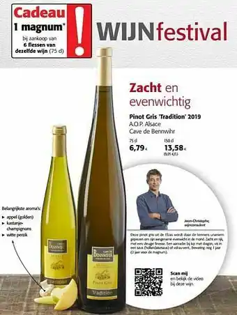 Colruyt Pinot gris tradition 2019 a.o.p. alsace cave de bennwihr aanbieding