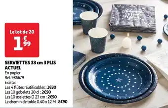 Auchan SERVIETTES 33 cm 3 PLIS ACTUEL aanbieding