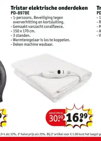 Kruidvat Tristar elektrische onderdeken aanbieding