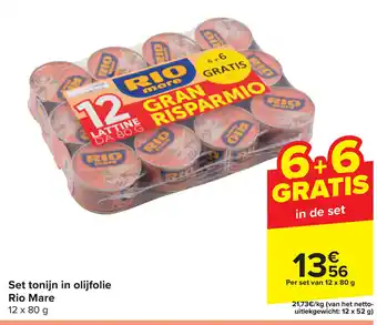 Carrefour Market Set tonijn in olijfolie Rio Mare 12 x 80 g aanbieding