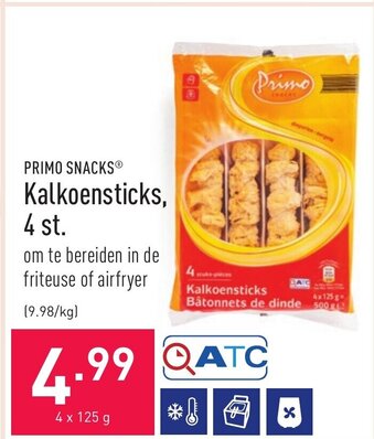 ALDI Primo Snacks Kalkoensticks 4 st. aanbieding