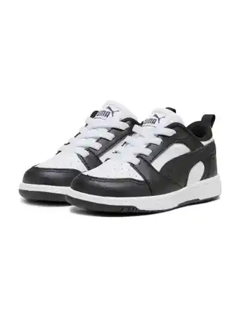 Kleertjes.com Puma rebound v6 lo sneakers wit/zwart jongens/meisjes imitatieleer meerkleurig aanbieding