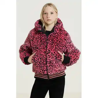 Kleertjes.com Anytime reversible winterjas roze/zwart meisjes polyester capuchon panterprint aanbieding
