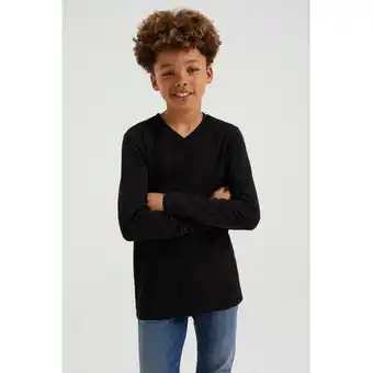 We fashion basic longsleeve zwart jongens stretchkatoen v-hals