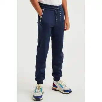 We fashion slim fit joggingbroek van gerecycled polyester donkerblauw jongens gerecycled polyester (duurzaam)