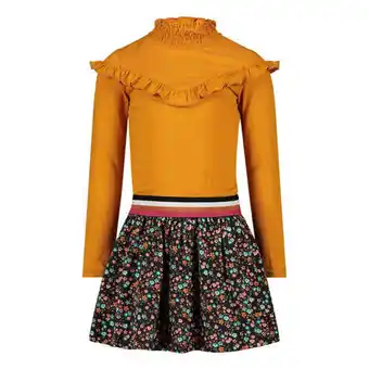 Kleertjes.com Jake fischer a-lijn jurk met ruches oranje/multi meisjes stretchkatoen opstaande kraag aanbieding
