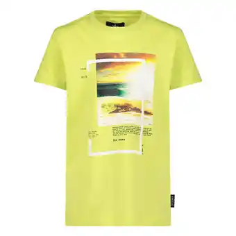 Kleertjes.com Jake fischer t-shirt met printopdruk limegroen jongens katoen ronde hals aanbieding