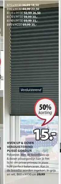 Jysk Hven up & down verduisterend plissé gordijn aanbieding