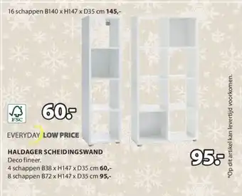 Jysk Haldager scheidingswand 4 schappen b38 x h147 x d35 cm aanbieding