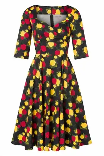 Topvintage exclusief bij ~ amelia roses swing jurk met lange mouwen in zwart