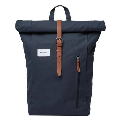 Travelbags Sandqvist dante backpack navy with cognac brown leather backpack aanbieding