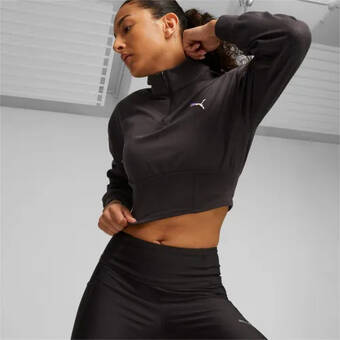 Puma Puma cloudspun fashion training sweatshirt met halve rits voor dames, zwart aanbieding