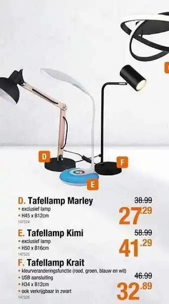 Cevo Tafellamp Markey, Tafellamp Kimi, Tafellamp Krait aanbieding