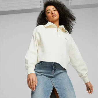 Puma Puma downtown sweatshirt met halve rits voor dames, wit aanbieding