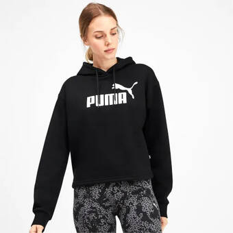 Puma Puma essentials cropped hoodie met logo dames, zwart aanbieding