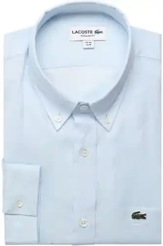 Overhemden.com Lacoste regular fit linnen hemd lichtblauw, effen aanbieding