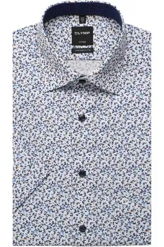 Olymp luxor modern fit overhemd korte mouw blauw/bruin