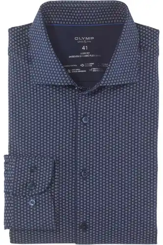 Olymp level five 24/seven dynamic flex body fit overhemd marine/wit, motief